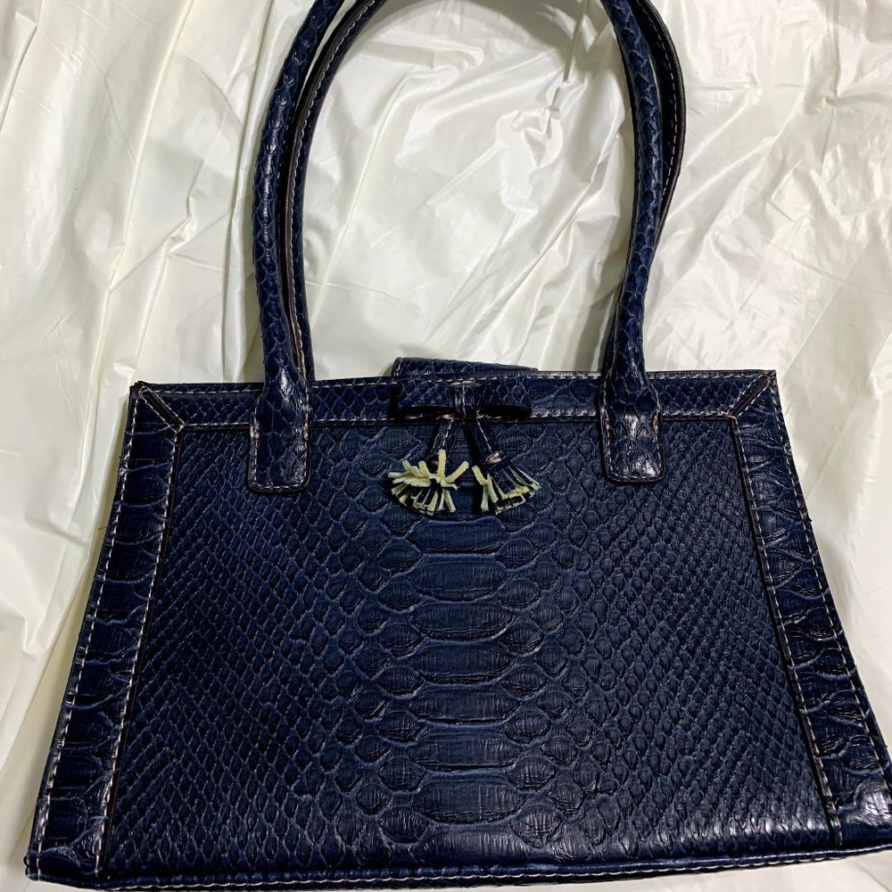Dark Blue Faux Crocodile Purse with Tassles